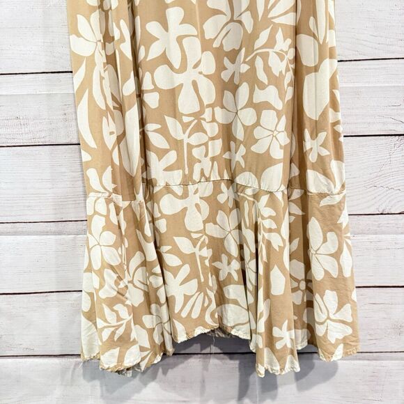 Anthropologie Abel the Label Tan White Tropical Floral Maxi Dress Resort large - Picture 7 of 11